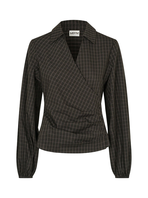 Gerrida bluse i svart og brun rute, forside