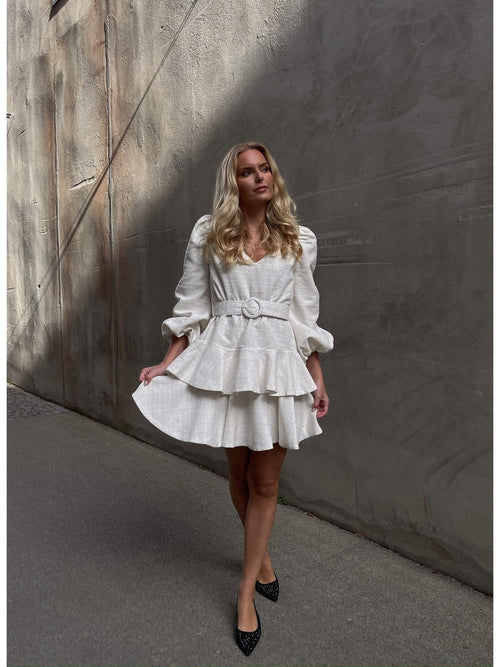 Wavy tweed kjole - off white Golightly