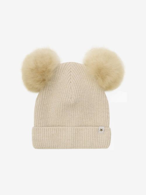 Hat Knit Alpaca Pompoms - Sand Melange HUTTEliHUT