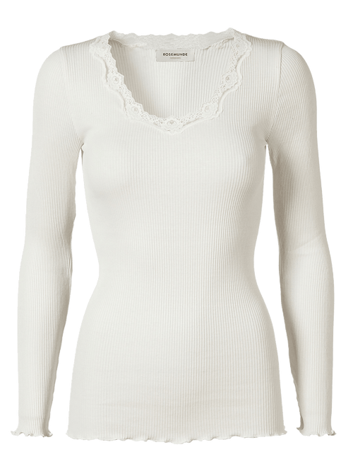 Babette silk t-shirt w/ lace - new white Rosemunde