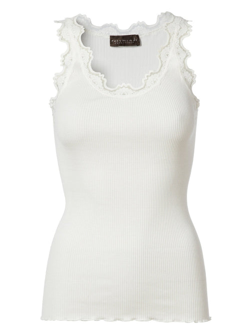 Silke topp m/blonder - new white Rosemunde