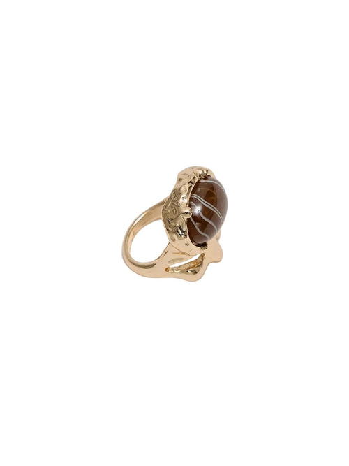 Pom stone ring - gold/marble brown BOW19