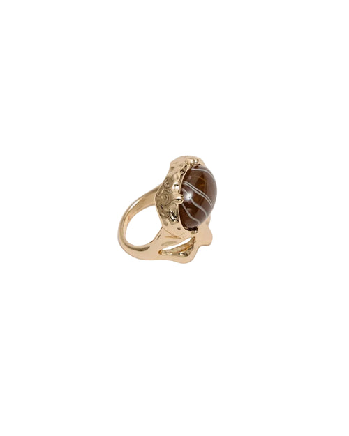 Pom stone ring - gold/marble brown