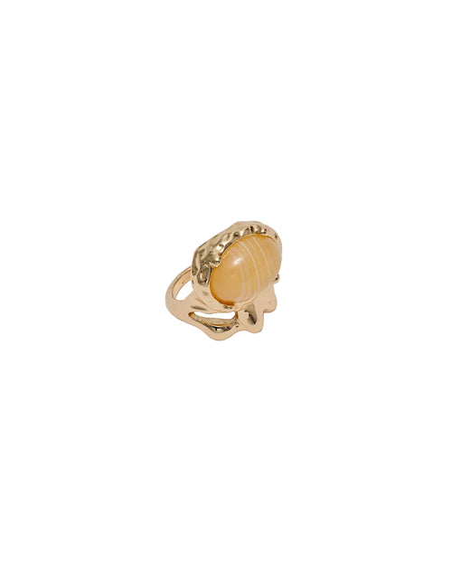 Pom stone ring - gold/marble sand