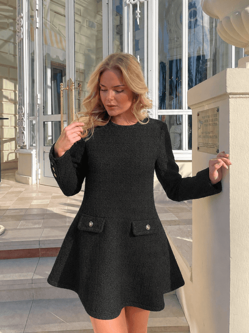 Solange tweed kjole - black noir by Helene Studios - Kjoler. 2026, 2603, ansattrabatt, Brando, brando-no, Dresses, mottatt30dager, opprettetsiste2måneder, Rabattkode, SHLP
