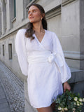Locki linen wrap kjole - white