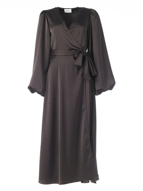 Locki satin maxi kjole - brown