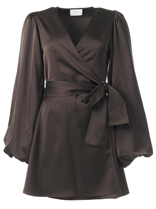 Locki satin wrap kjole - brown