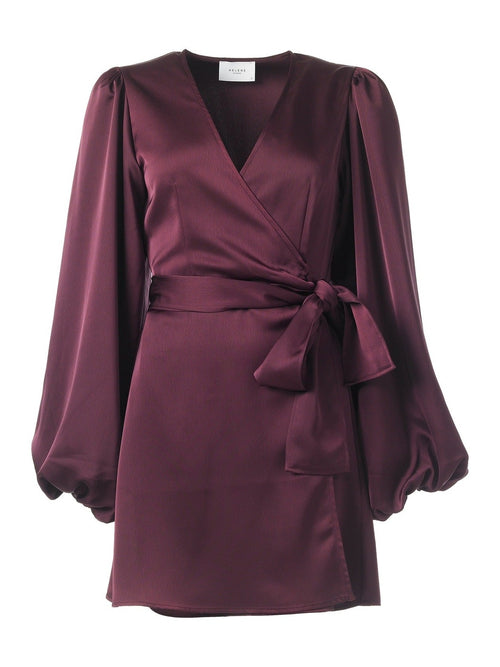 Locki satin wrap kjole - plum