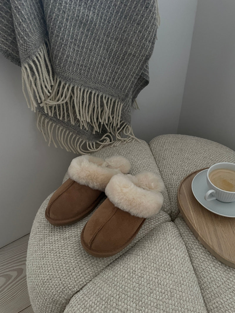 Sydney shearling reversed slippers - almond