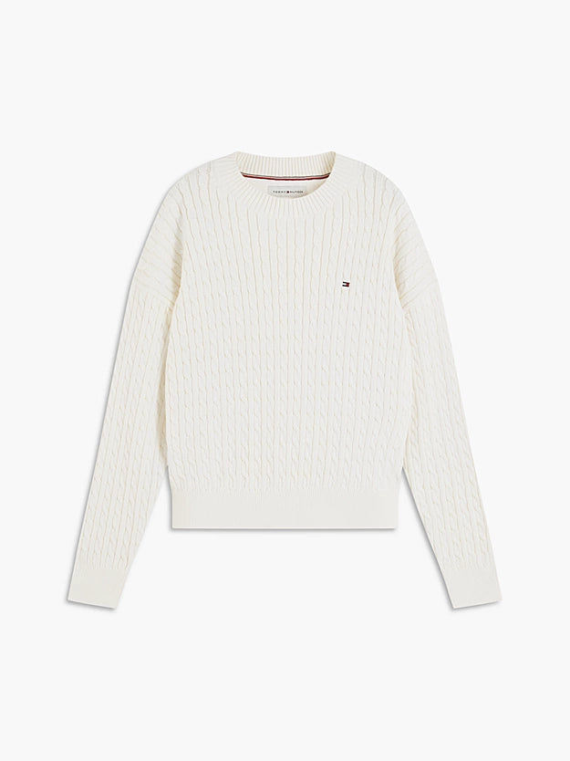 CABLE COTTON KNIT SWEATER - IVORY PETAL by Tommy Hilfiger - Genser. 2027, 2701, ansattrabatt, Barn, Brando, brando-no, brandokids, Jente, mottatt30dager, SHLP, Sweater