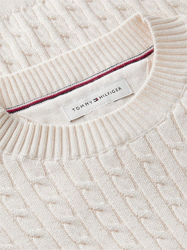 CABLE COTTON KNIT SWEATER - IVORY PETAL by Tommy Hilfiger - Genser. 2027, 2701, ansattrabatt, Barn, Brando, brando-no, brandokids, Jente, mottatt30dager, SHLP, Sweater
