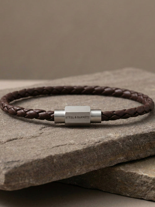 Leather Bracelet Luke Landon - Brown/ Silver by Steel & Barnett - Tilbehør. 2026, 2601, Accessories, Brando, brando-no, Herre, mottatt30dager, SHLP