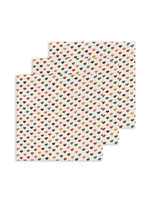 Konges Slojd 3 Pack Muslin Cloths Coeur Colore