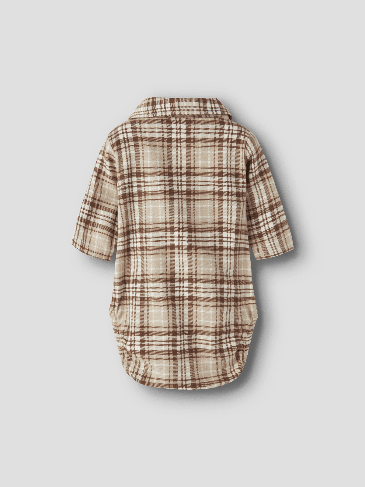 Rutete skjortebody i beige og brunt, sett bakfra