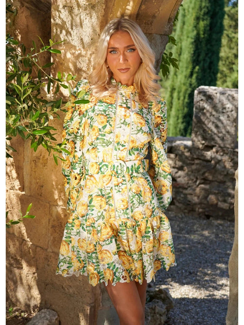 New lovely print kjole - Yellow roses Golightly