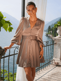 Queen satin kjole - taupe