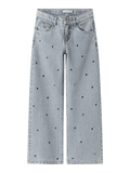 ROSE WIDE HEART STUDS JEANS - Light Blue Denim