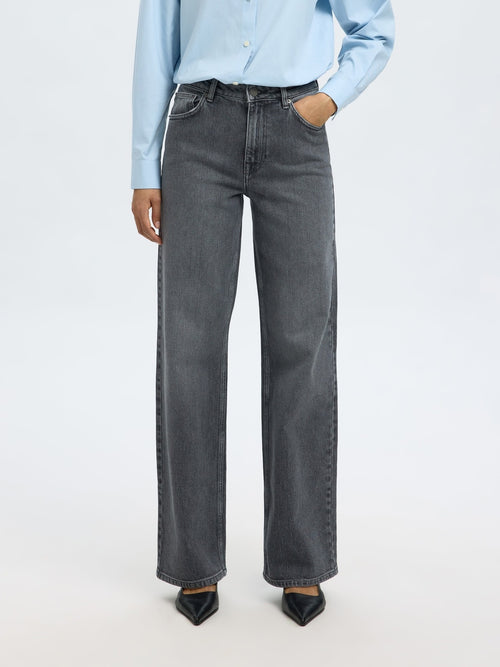 Wide Bea Kori jeans i medium grey denim, detaljbilde
