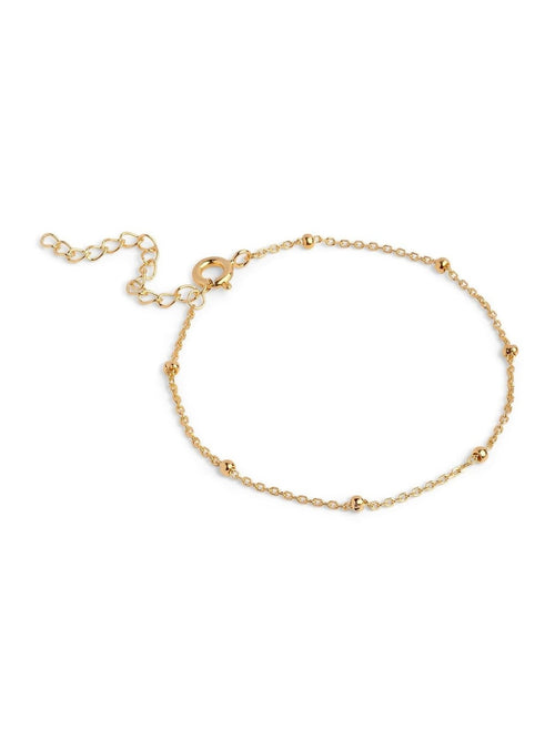 Beaded chain armbånd i gullbelagt messing med små perler langs kjedet