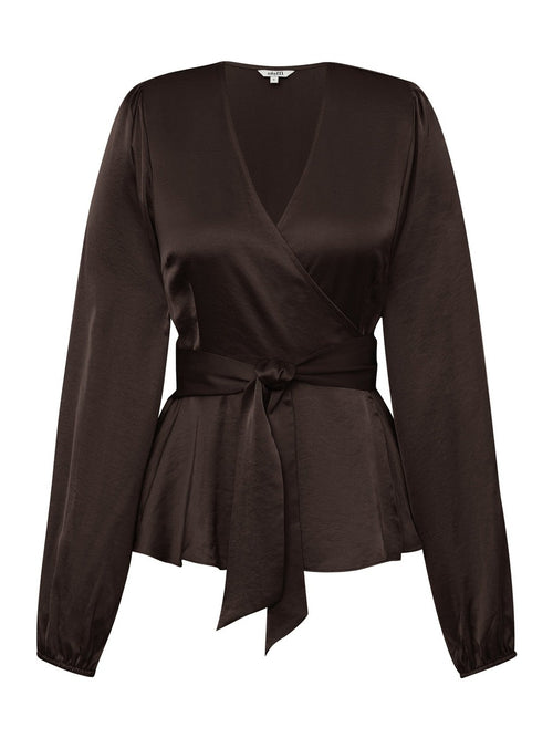 Bibbim M - Java satengbluse med omslagseffekt, front