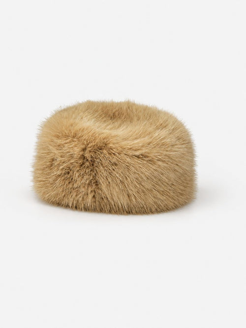 Beige Anais-hatt i fuskepels, sett forfra.