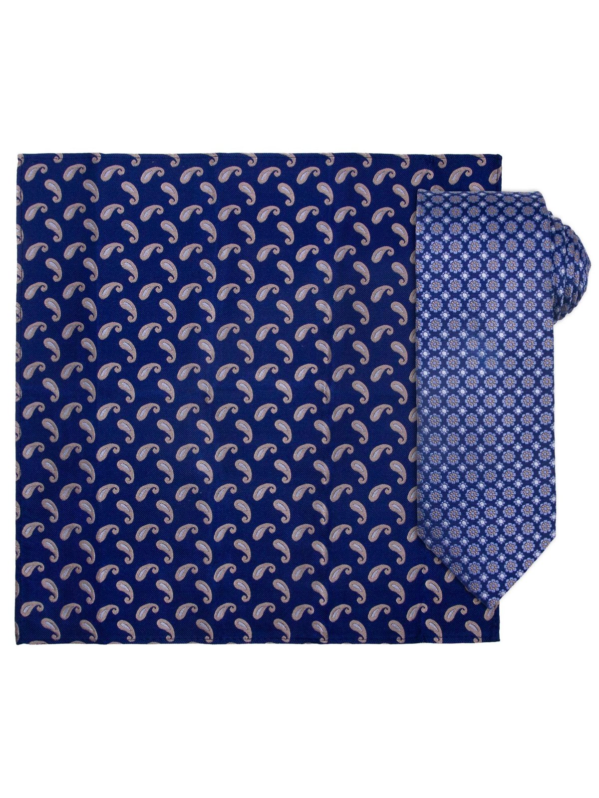 Silk tie and pocket square set - blue patterned