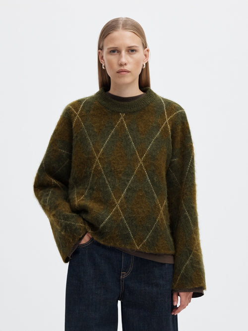 Lulu brushed argyle knit genser - kalamata Selected Femme