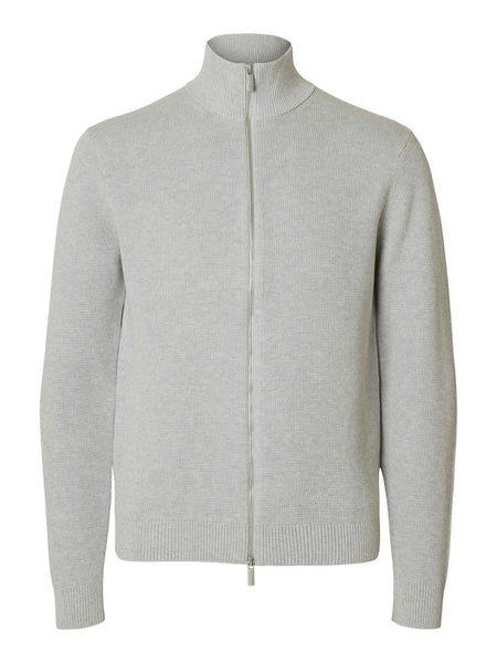 Selected Homme Dane knit structure zip jakke - light grey melange