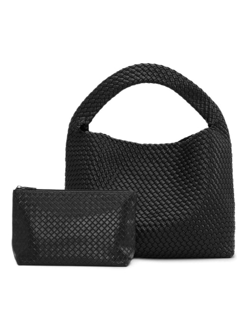 Svart vevd shopper med matchende liten pung med glidelås.
