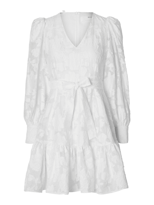 SLFCALLI SADIE LS SHORT V NECK DRESS FF - Bright White Selected Femme