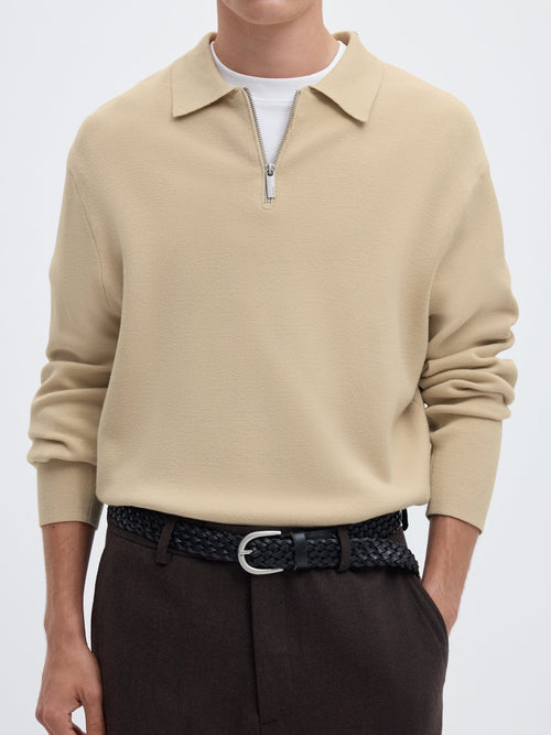 Teller half zip polo - oatmeal Selected Homme