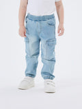 BEN BAGGY CARGO JEANS - Medium Blue Denim
