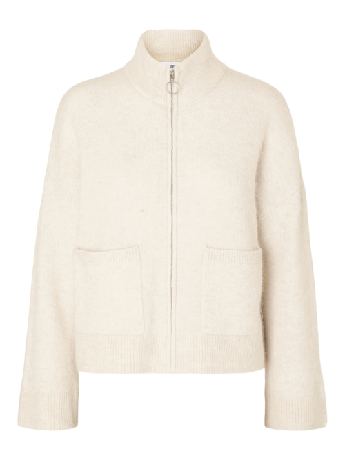 SLFSIA RAS LS KNIT ZIPPER CARDIGAN NOOS - Birch Selected Femme