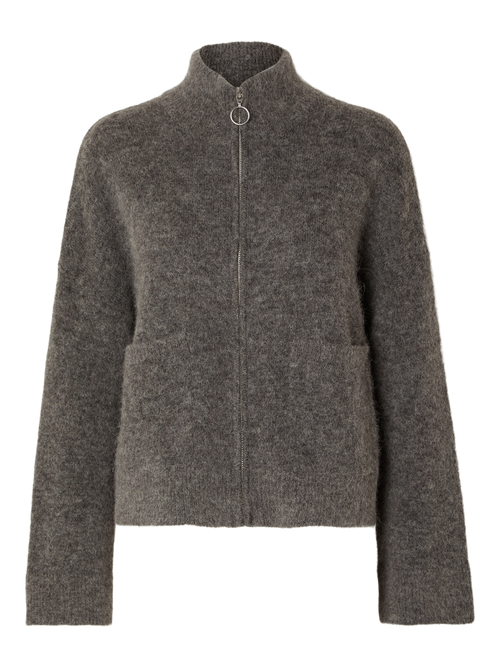 SLFSIA RAS LS KNIT ZIPPER CARDIGAN NOOS - Medium Grey Melange Selected Femme