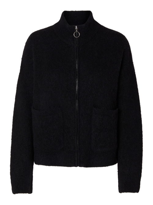 SLFSIA RAS LS KNIT ZIPPER CARDIGAN NOOS - Black Selected Femme